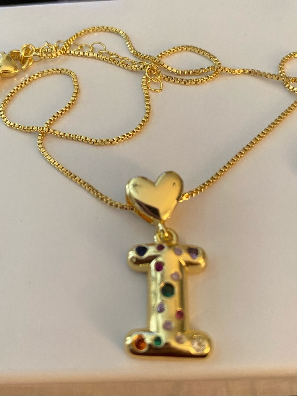 Gold Kids Initial 'I' Necklace with Multicolor Accents